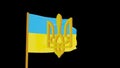 Turning Ukrainian Symbol Trident and Waving Ukrainian flag with ransparent background.