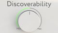 Turning white hi-tech knob with discoverability inscription from minimum to maximum