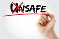 Turning the word Unsafe into Safe, business concept