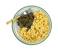 Turnip Greens Macaroni Cheese Fork Plate Top View Royalty Free Stock Photo