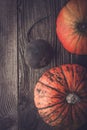 Turnip and two pumpkins on the wooden table Royalty Free Stock Photo