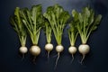 Turnips vegetables arranged on the kitchen flat lay for foodgraphy