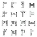 Turnstile access icons set, outline style