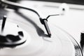 Turntable cartridge and stylus on vinyl record Royalty Free Stock Photo