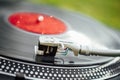 Turntable headshell with LP vinyl record Royalty Free Stock Photo