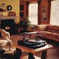 A turntable in the living room for home. Music vintage mood