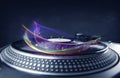 Turntable playing vinyl with glowing abstract lines Royalty Free Stock Photo