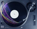 Turntable playing vinyl with glowing abstract lines Royalty Free Stock Photo