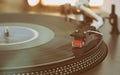Turntable is playing vinyl LP record Royalty Free Stock Photo