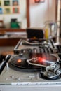 Turntable playing vinyl record Royalty Free Stock Photo