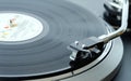 Turntable record player closeup in action vinyl plate Royalty Free Stock Photo