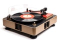 turntable with spinning vinyl record, stylus and dust cover Royalty Free Stock Photo