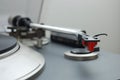 Turntable tonearm with headshell and MM cartridge Royalty Free Stock Photo