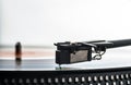 Turntable vinyl record player. Sound technology for DJs to mix & play music Royalty Free Stock Photo