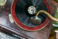 Turntable vinyl record player or vintage gramophone. Retro audio equipment for vinyl disc