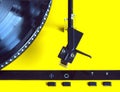 Turntable with vinyl record top view close up Royalty Free Stock Photo