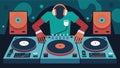 The turntables are the focal point of the stage as the DJs hands quickly maneuver between the mixer and records creating Royalty Free Stock Photo