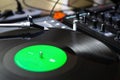 Retro dj turn table playing vinyl record with music on hip hop party Royalty Free Stock Photo