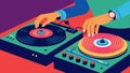 The turntables spin beneath the DJs practiced hands the rhythmic scratching adding an electric energy to the atmosphere Royalty Free Stock Photo
