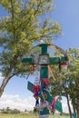 Turov, Belarus - August 7, 2016: place of worship pilgrims growing stone cross in a cemetery in the town of Turov, Belarus.