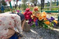 Turov, Belarus - August 7, 2016: place of worship pilgrims growing stone cross in a cemetery in the town of Turov, Belarus.