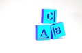 Turquoise ABC blocks icon isolated on white background. Alphabet cubes with letters A,B,C. Minimalism concept. 3d Royalty Free Stock Photo