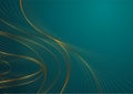 Turquoise abstract background with golden wavy pattern