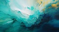 Turquoise Abstract Painting With Fluid Transitions And Stormy Seascapes