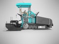 Turquoise asphalt spreader machine side view 3D rendering on gray background with shadow