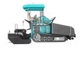 Turquoise asphalt spreader machine side view 3D rendering on white background no shadow