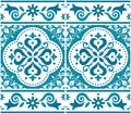 Lisbon, Portuguese style Azulejo tile seamless vector pattern with frame or border, decorative wallpaper or textile, fabric print