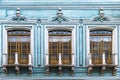 Turquoise balcony facade in Cuenca, Ecuador Royalty Free Stock Photo