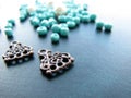 Turquoise beads and pieces of earrings, handmade jewelry