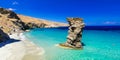 Turquoise beautiful beaches of Greece - Andros, Tis Grias To Pidima with famous rock