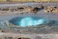 The turquoise blue boiling bubble of Strokkur Geyser before eruption. Gold Circle. Iceland. Royalty Free Stock Photo