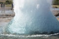 The turquoise blue boiling bubble of Strokkur Geyser before eruption. Gold Circle. Iceland Royalty Free Stock Photo