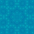 Turquoise blue delicate openwork geometric floral seamless pattern