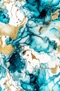 Turquoise blue and gold color alcohol ink seamless pattern. mobile wallpaper design