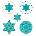 Turquoise blue and gold Jewish stars