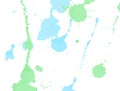 Turquoise blue and green watercolor splashes and blots on white