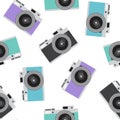 Turquoise, blue, purple and dark gray black retro camera pattern seamless vintage photo hipster vector Royalty Free Stock Photo