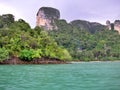 Turquoise Blue Sea and Forested Cliffs in Krabi, Thailand Royalty Free Stock Photo