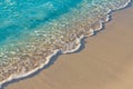 Turquoise blue ocean wave on sandy beach. Background, texture. Royalty Free Stock Photo