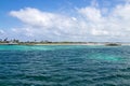 Turquoise blue water at a tropical beach with palm trees Royalty Free Stock Photo