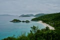 Turquoise Blue Water, White Sandy Beach, and Green Hills at Trunk Bay, USVI