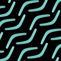 Turquoise boomerangs on black background, flat lay