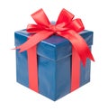 Turquoise box with a gift and a red bow isolated on white backgr Royalty Free Stock Photo