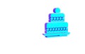 Turquoise Cake icon isolated on white background. Happy Birthday. Minimalism concept. 3d illustration 3D render