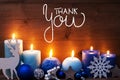 Turquoise Candle, Christmas Decoration, Calligraphy Thank You