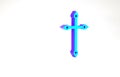 Turquoise Christian cross icon isolated on white background. Church cross. Minimalism concept. 3d illustration 3D render
